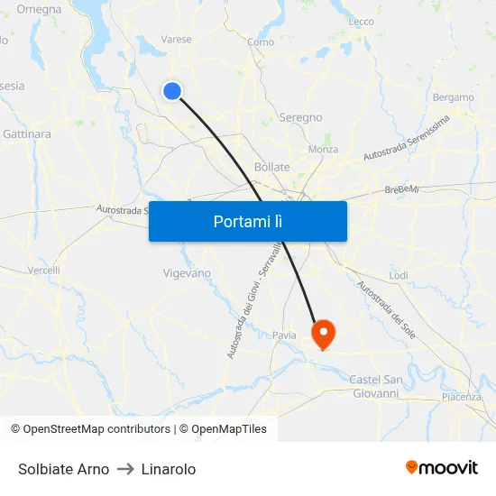 Solbiate Arno to Linarolo map
