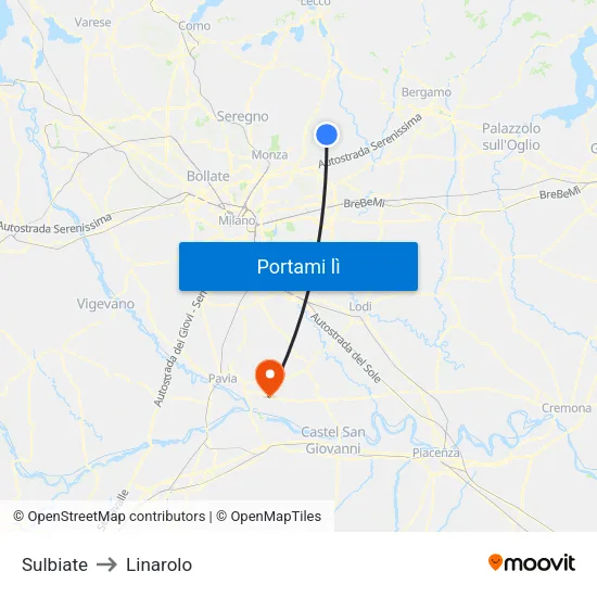 Sulbiate to Linarolo map