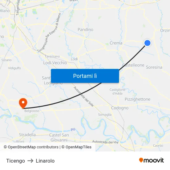 Ticengo to Linarolo map
