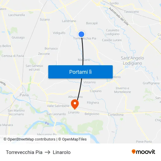 Torrevecchia Pia to Linarolo map