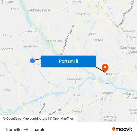 Tromello to Linarolo map