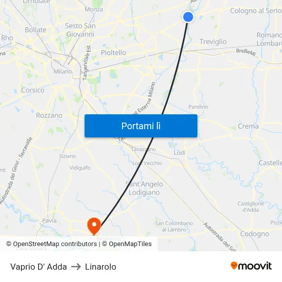 Vaprio D' Adda to Linarolo map