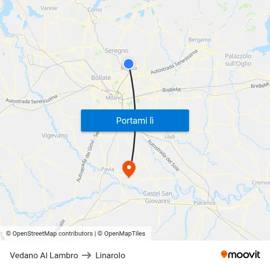 Vedano Al Lambro to Linarolo map