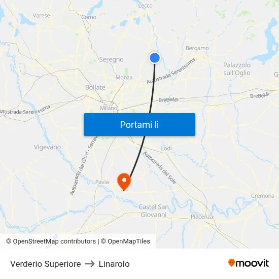 Verderio Superiore to Linarolo map