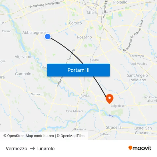 Vermezzo to Linarolo map