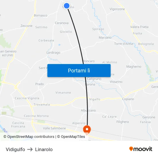 Vidigulfo to Linarolo map