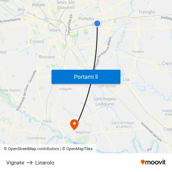 Vignate to Linarolo map