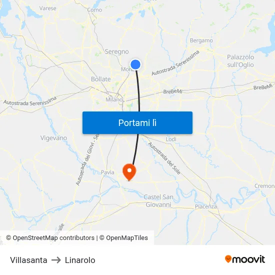 Villasanta to Linarolo map