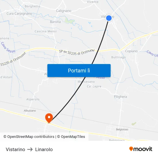 Vistarino to Linarolo map