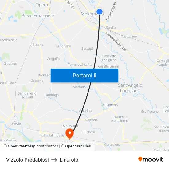 Vizzolo Predabissi to Linarolo map
