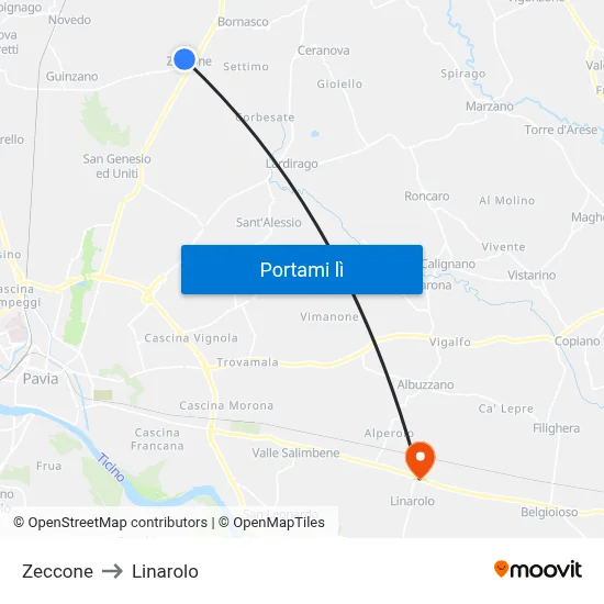 Zeccone to Linarolo map