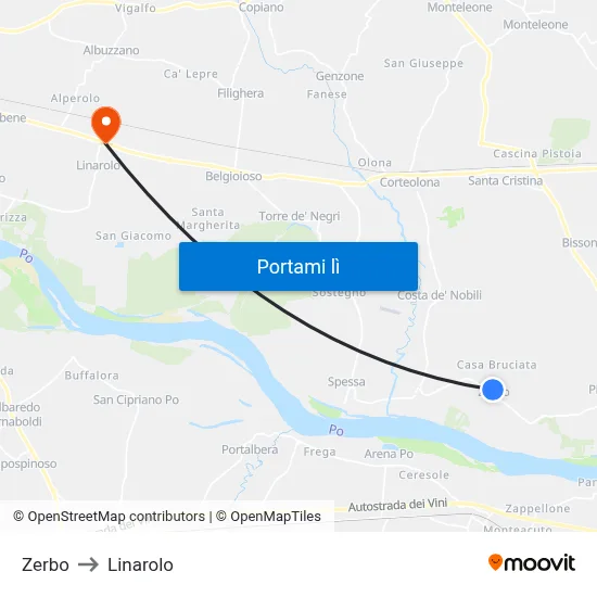 Zerbo to Linarolo map
