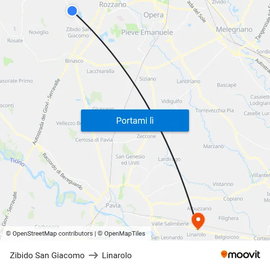Zibido San Giacomo to Linarolo map