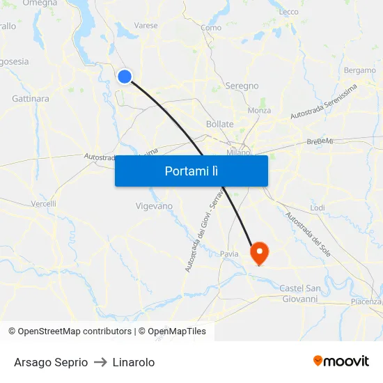 Arsago Seprio to Linarolo map