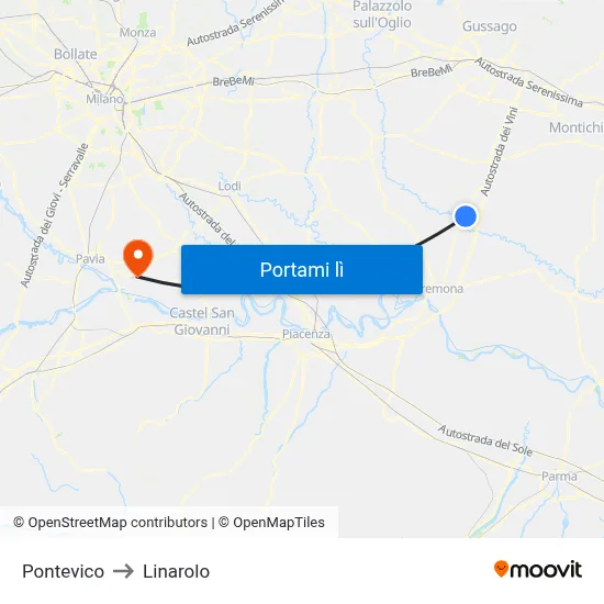 Pontevico to Linarolo map