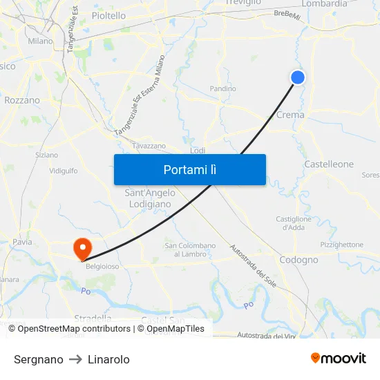 Sergnano to Linarolo map