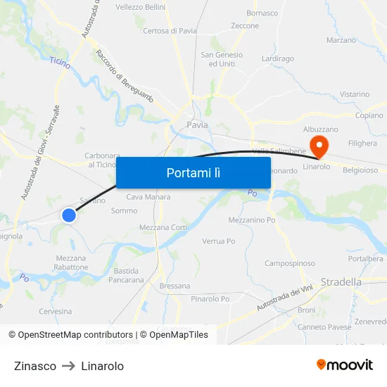 Zinasco to Linarolo map