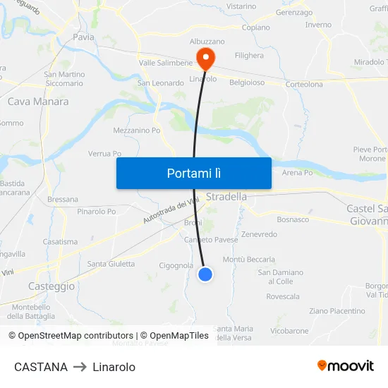 CASTANA to Linarolo map