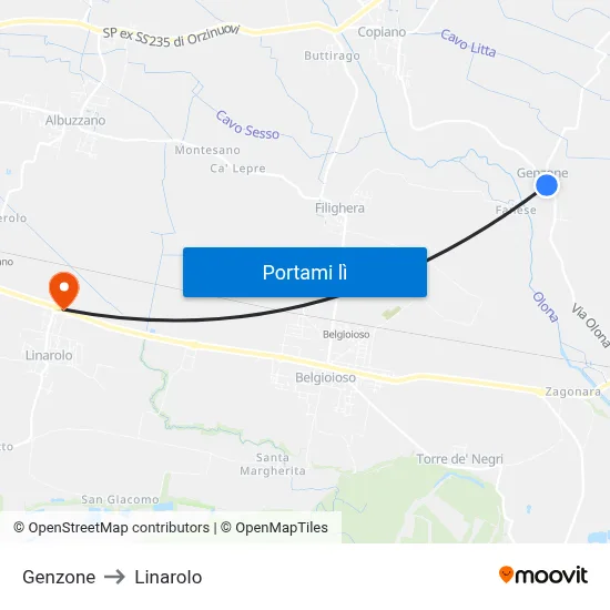 Genzone to Linarolo map