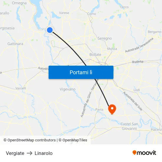 Vergiate to Linarolo map