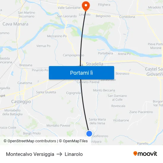 Montecalvo Versiggia to Linarolo map