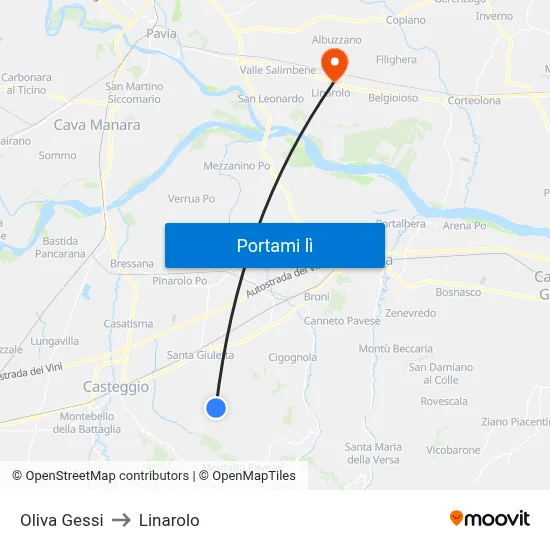 Oliva Gessi to Linarolo map