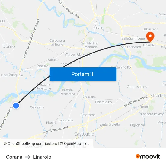 Corana to Linarolo map