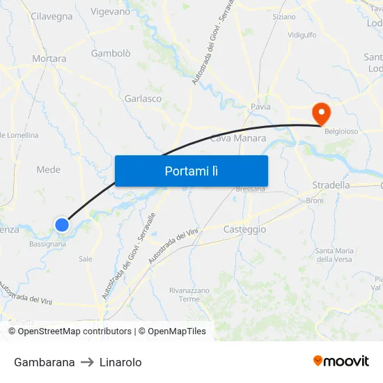 Gambarana to Linarolo map
