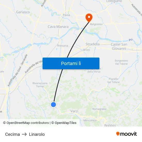 Cecima to Linarolo map
