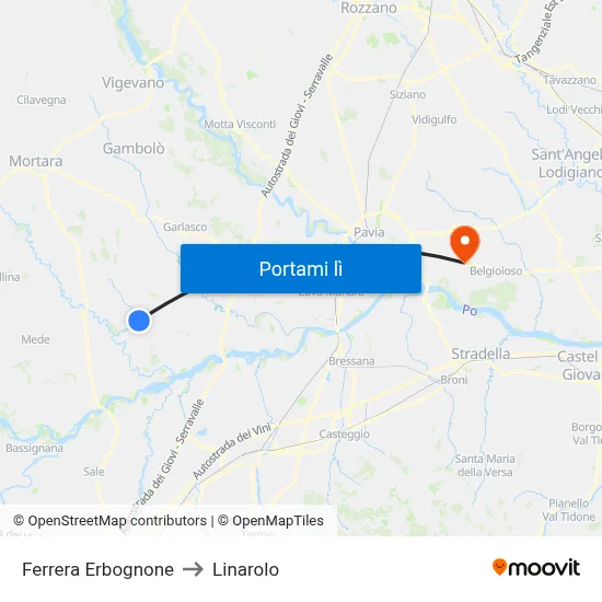 Ferrera Erbognone to Linarolo map