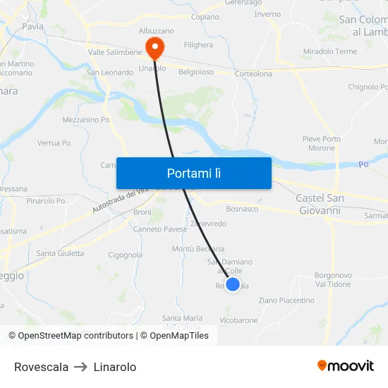 Rovescala to Linarolo map