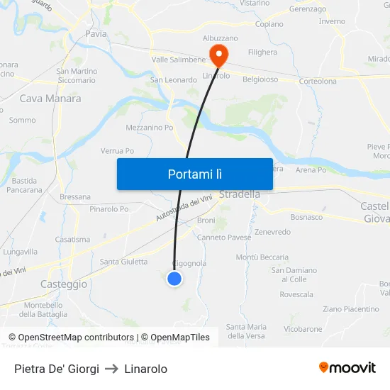 Pietra De' Giorgi to Linarolo map