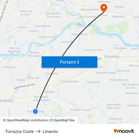 Torrazza Coste to Linarolo map