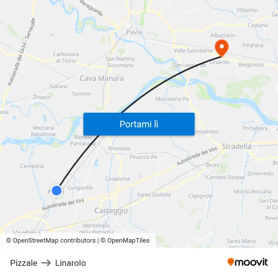 Pizzale to Linarolo map