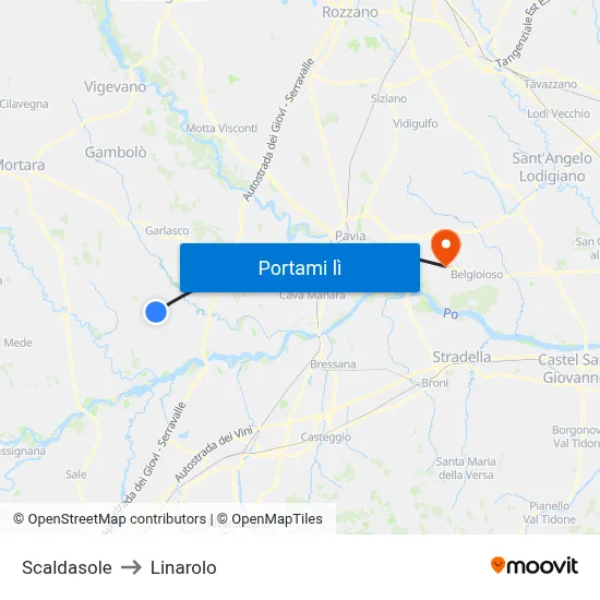 Scaldasole to Linarolo map