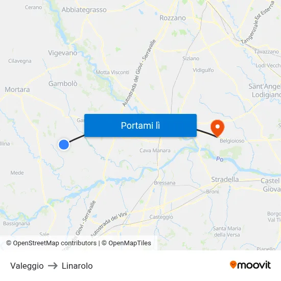 Valeggio to Linarolo map