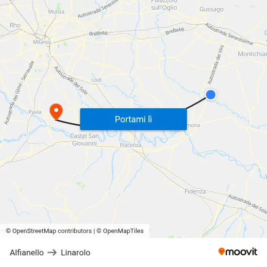 Alfianello to Linarolo map