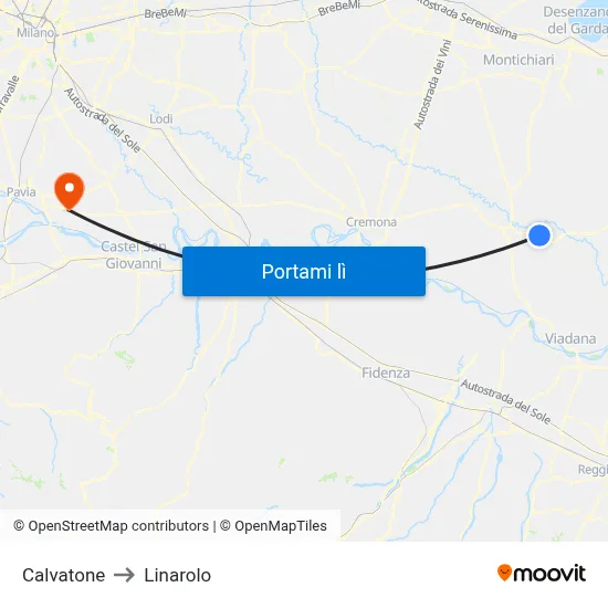 Calvatone to Linarolo map