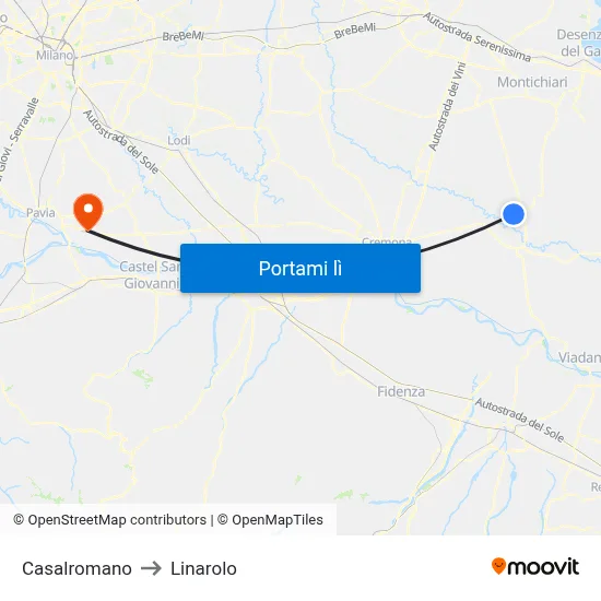 Casalromano to Linarolo map