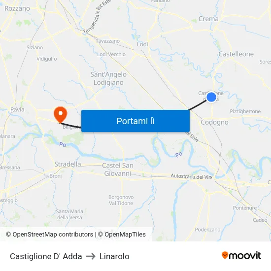 Castiglione D' Adda to Linarolo map