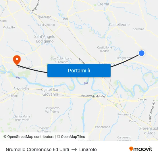 Grumello Cremonese Ed Uniti to Linarolo map