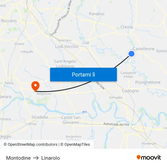 Montodine to Linarolo map