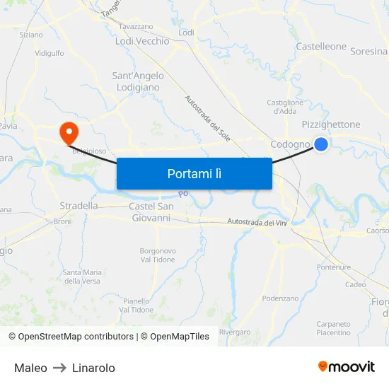 Maleo to Linarolo map