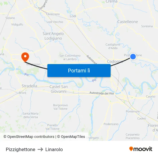 Pizzighettone to Linarolo map