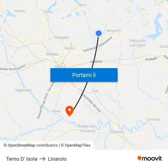 Terno D' Isola to Linarolo map