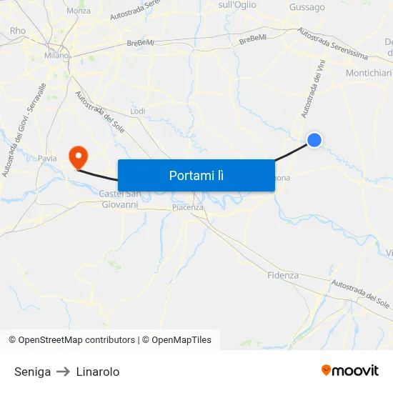 Seniga to Linarolo map