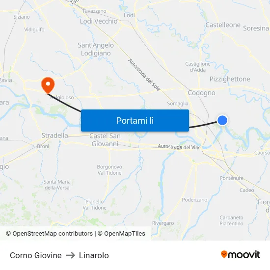 Corno Giovine to Linarolo map