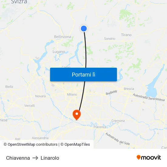 Chiavenna to Linarolo map