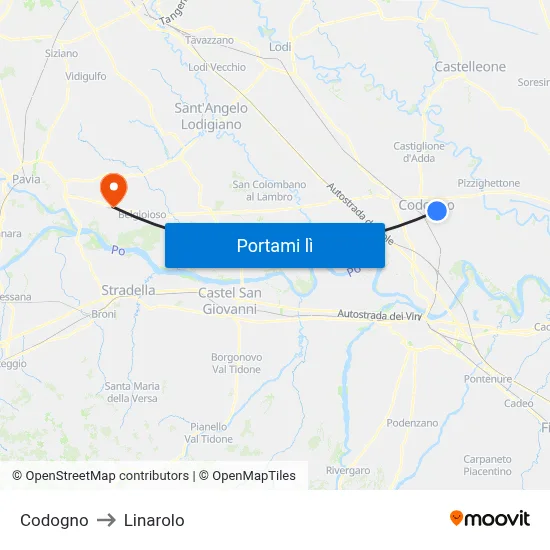 Codogno to Linarolo map