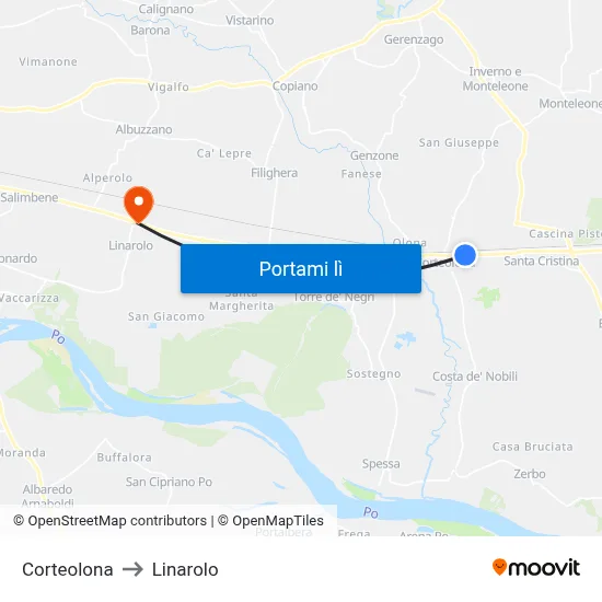 Corteolona to Linarolo map